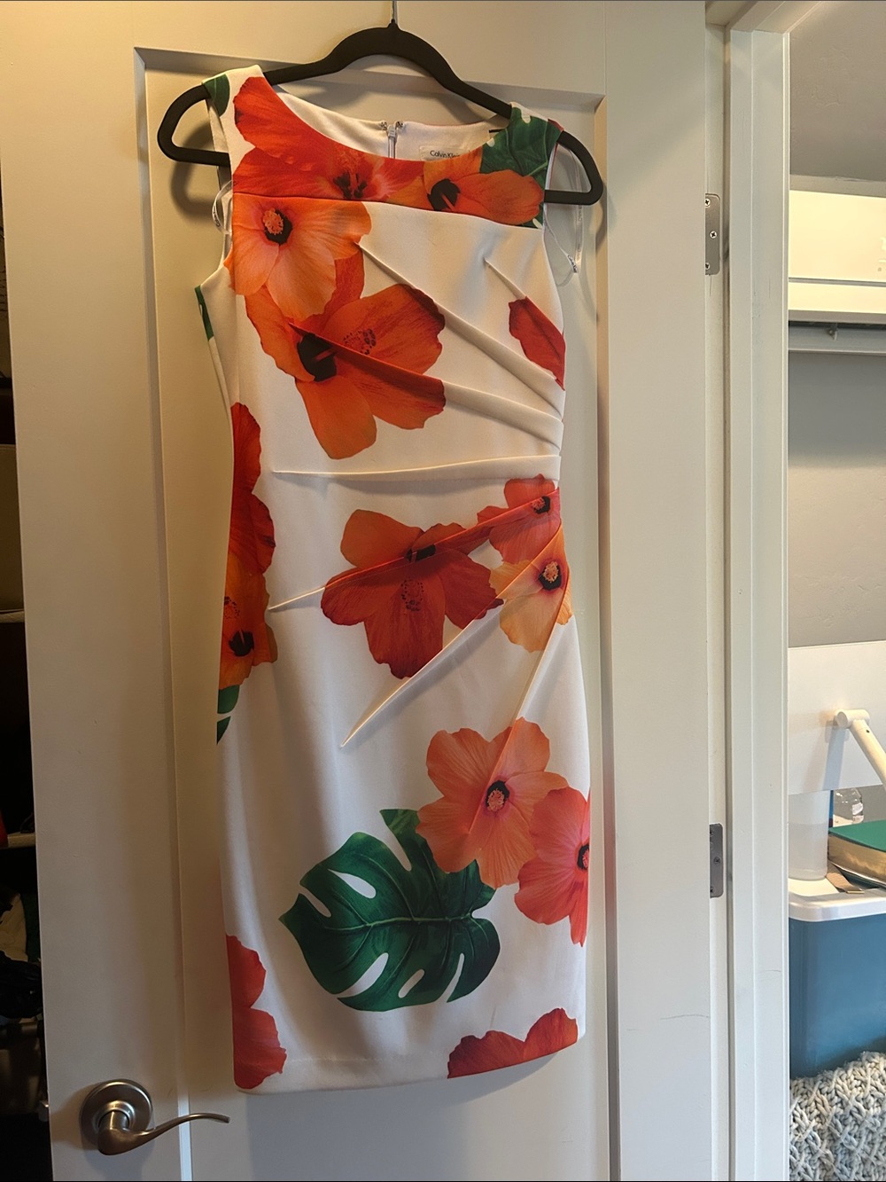 Calvin Klein White Floral Tropical Sundress with Orange Blooms